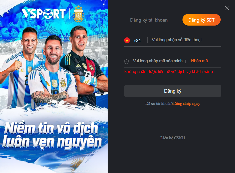 Hướng dẫn cách đăng ký Vsport bằng số điện thoại