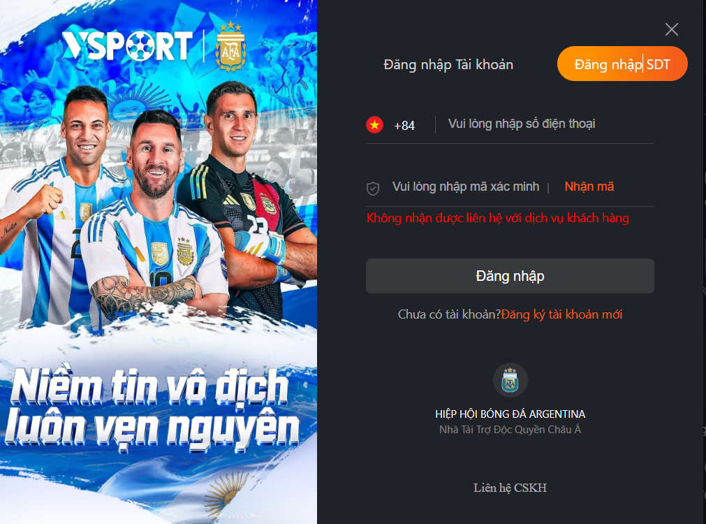 Hướng dẫn cách đăng nhập Vsport qua số điện thoại