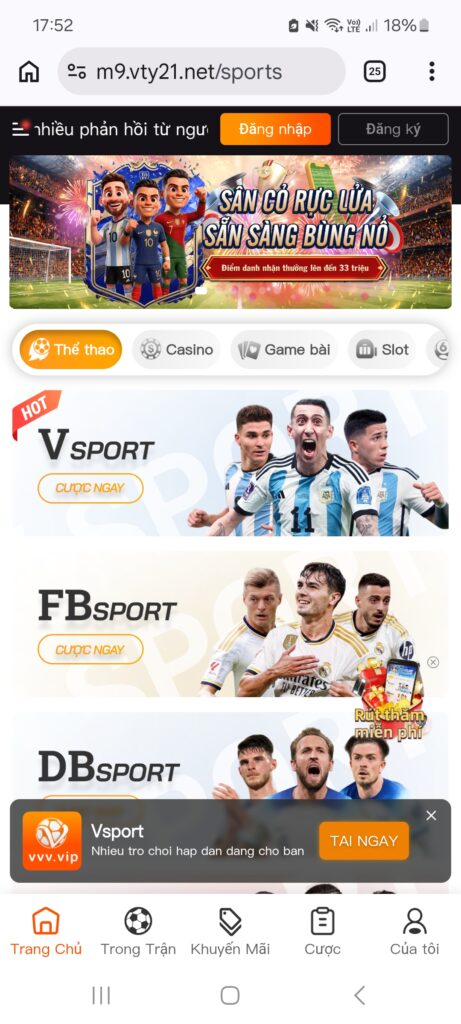 Truy cập vào trang chủ Vsport
