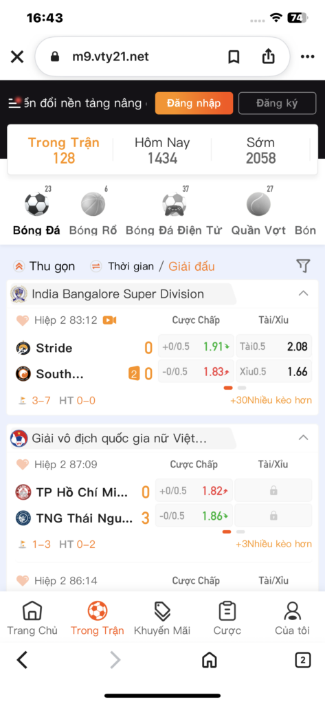 Truy cập vào trang chủ của Vsport