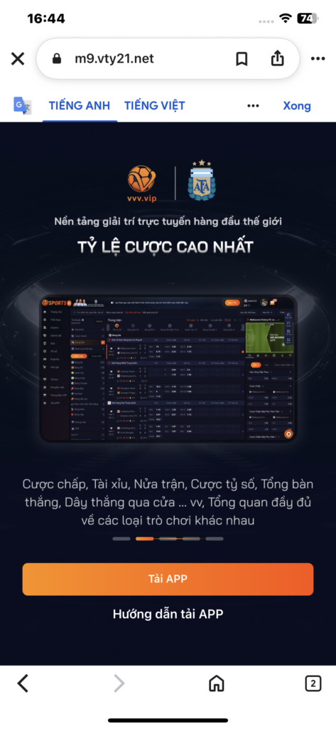 Anh em nhấn vào phần “tải app” có màu cam để tải ứng dụng Vsport