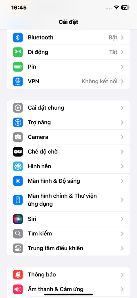 Vào phần cài đặt chung trên thiết bị của mình